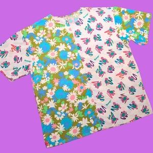 Handmade, Upcycled Barney Bedsheet + Vintage 1960's Floral Dresd Size XL